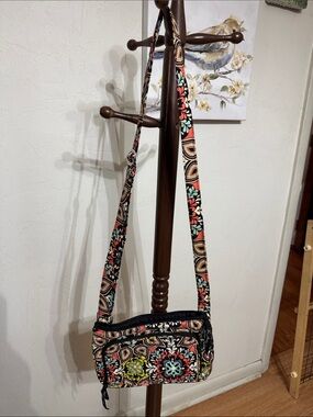 Vera Bradley Black Multicolor Floral Crossbody with Coral and Mint Accents